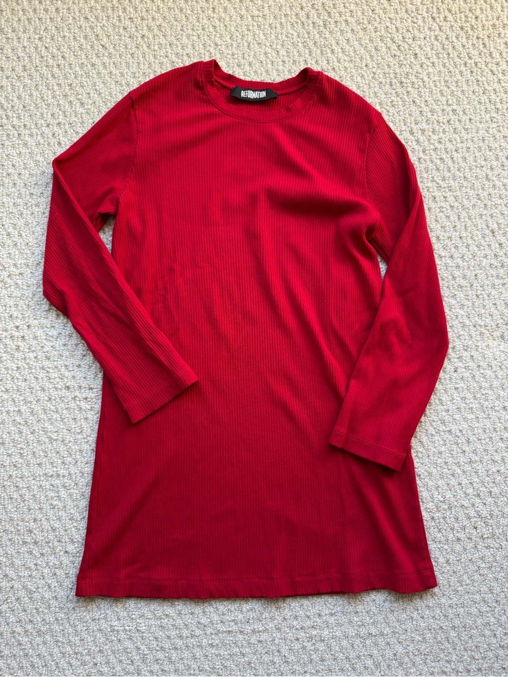 Reformation Red Ribbed Long Sleeve Mini Dress size XS
